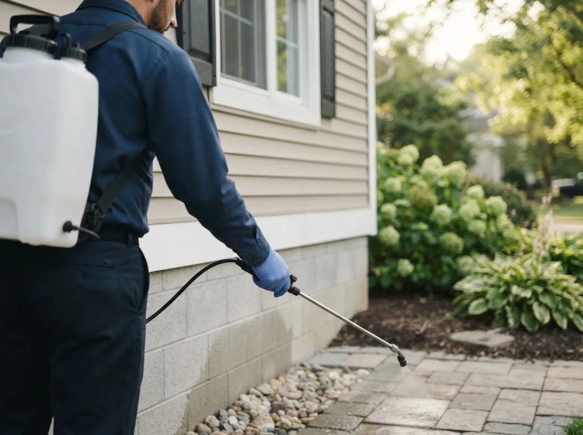 Pest control technician inspecting a home in Haviland, KS